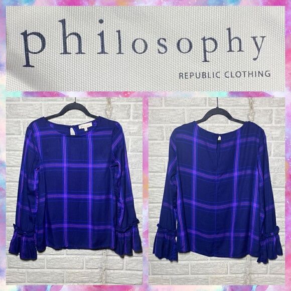 NWT Philosophy plaid long sleeve top Women's Size Small - Picture 1 of 10